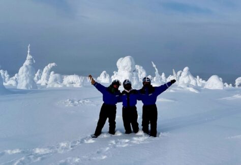 Paesaggio innevato con alberi coperti di neve a Salla in Lapponia finlandese