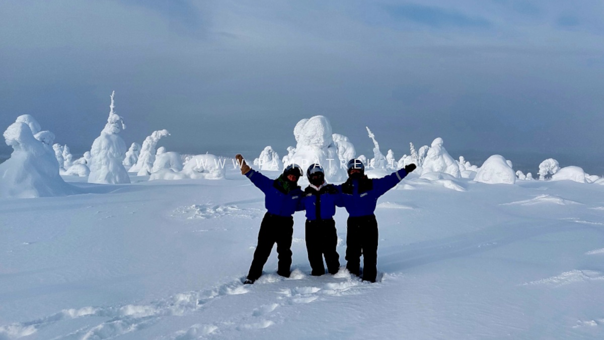 Gruppo sulla neve a Salla nella Lapponia finlandese